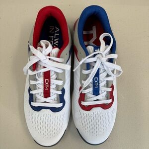 TYR White Mesh Athletic Shoes with Red and Blue Accents